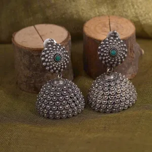 Teejh Dharvi Green Stone Antique Silver Jhumki