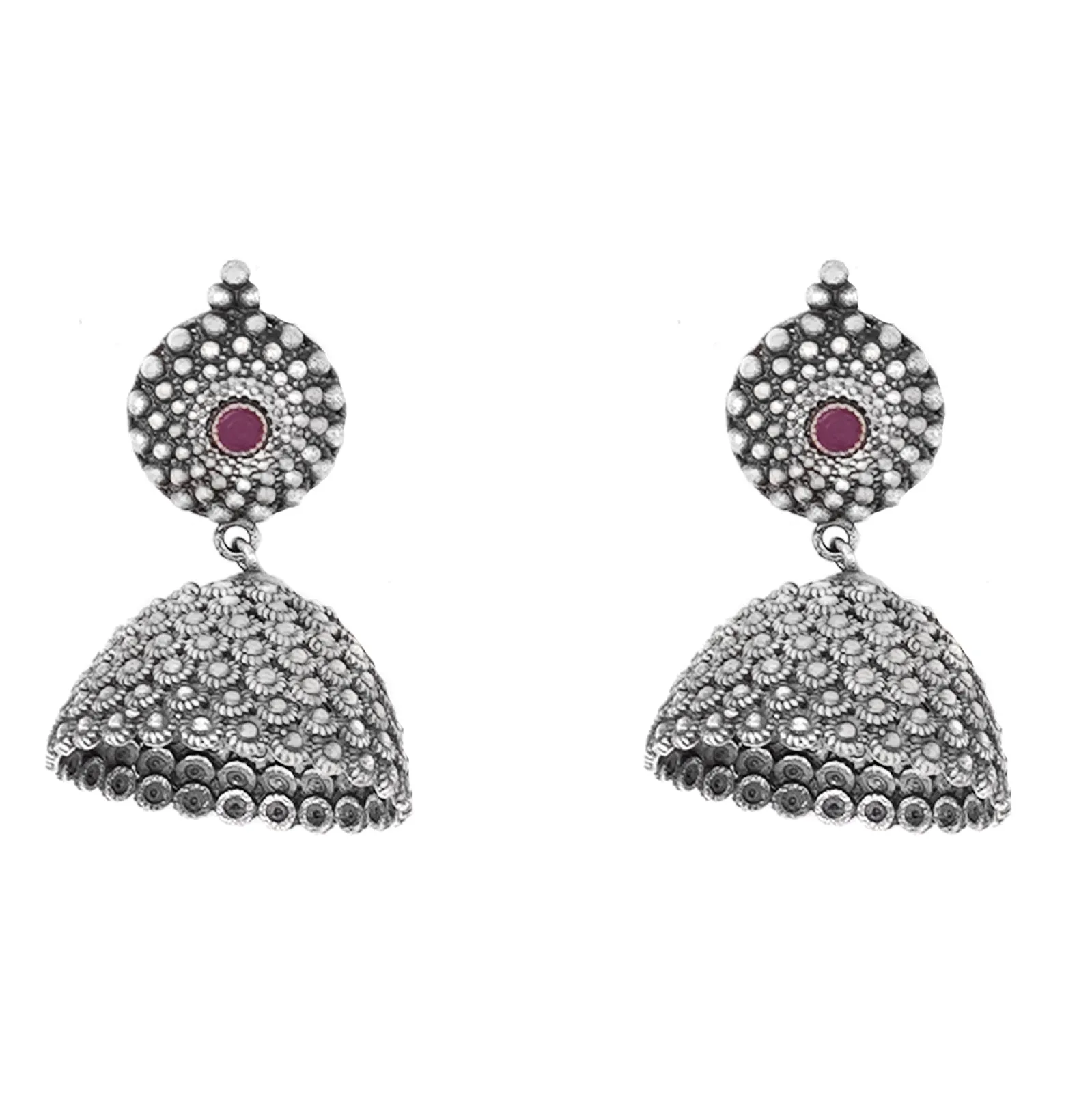 Teejh Dharvi Red Stone Antique Silver Jhumki