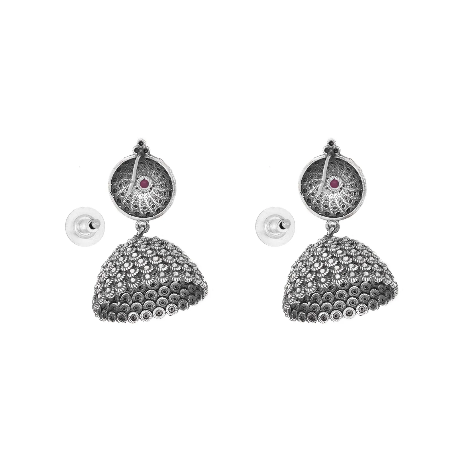 Teejh Dharvi Red Stone Antique Silver Jhumki