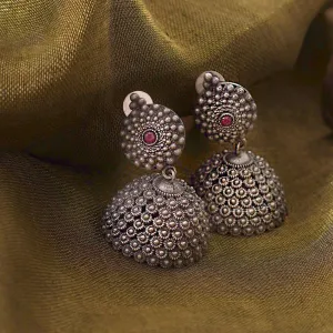 Teejh Dharvi Red Stone Antique Silver Jhumki