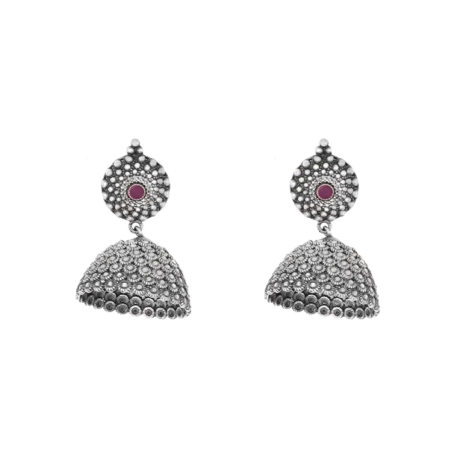 Teejh Dharvi Red Stone Antique Silver Jhumki