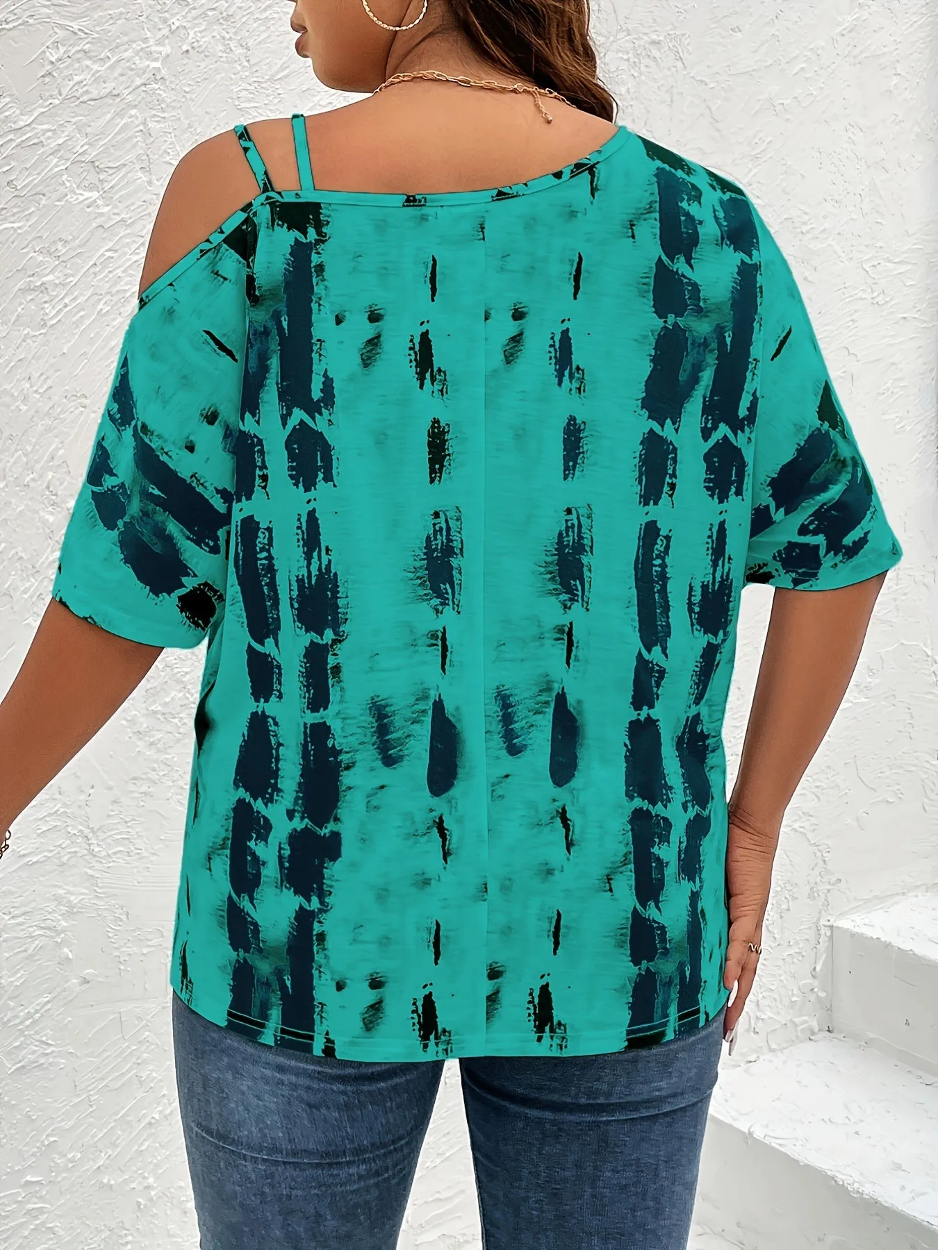 Trendy Plus Size One Shoulder Tie Dye Tshirt