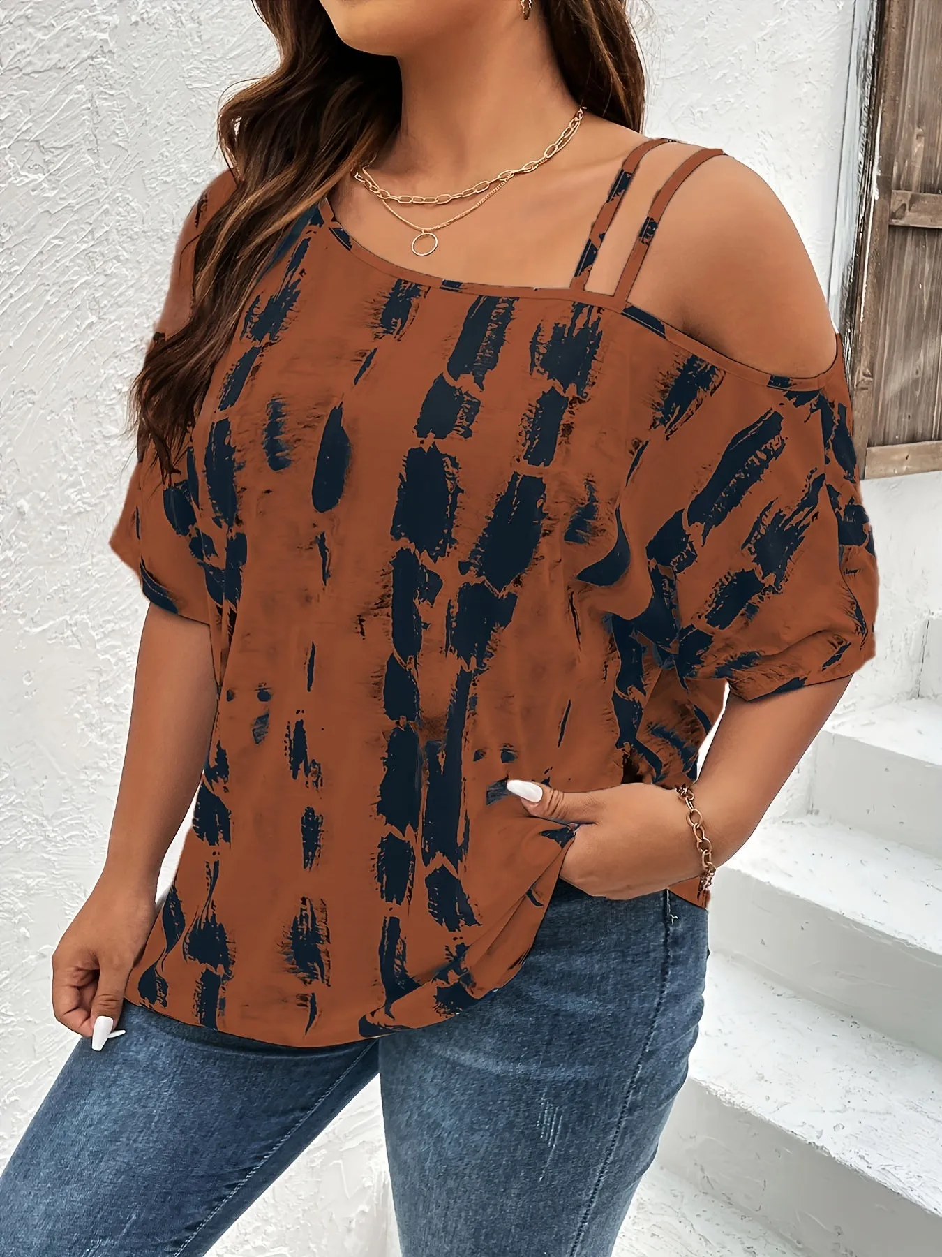 Trendy Plus Size One Shoulder Tie Dye Tshirt