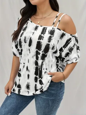 Trendy Plus Size One Shoulder Tie Dye Tshirt