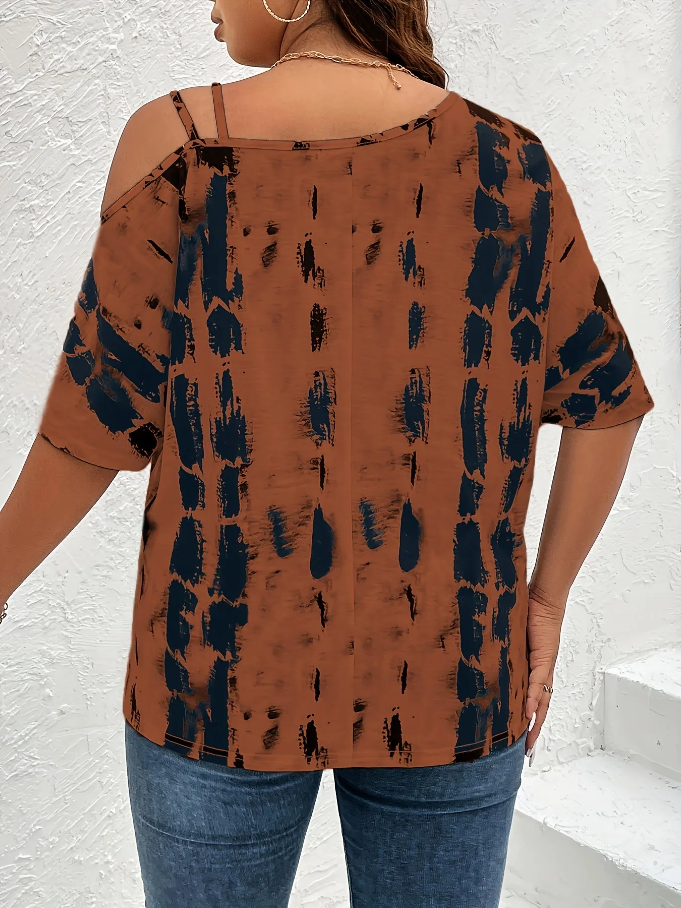 Trendy Plus Size One Shoulder Tie Dye Tshirt