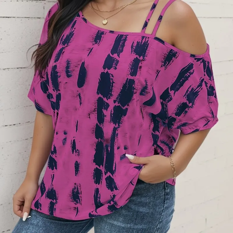 Trendy Plus Size One Shoulder Tie Dye Tshirt