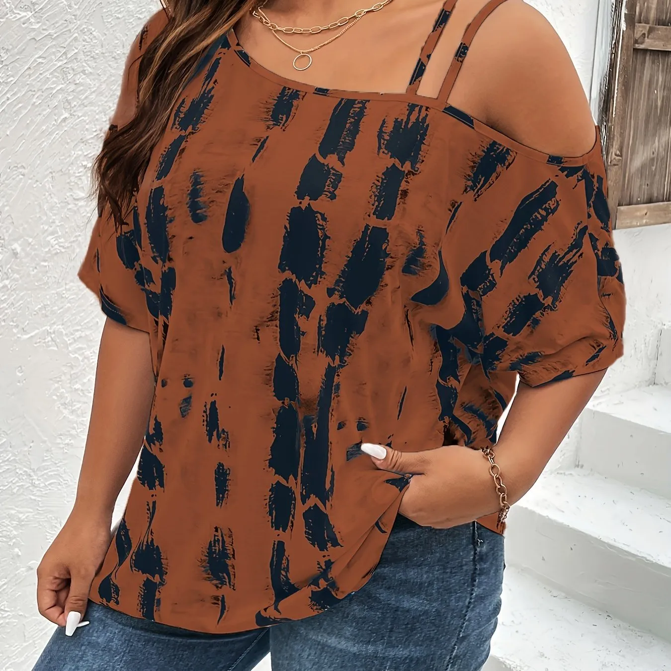 Trendy Plus Size One Shoulder Tie Dye Tshirt