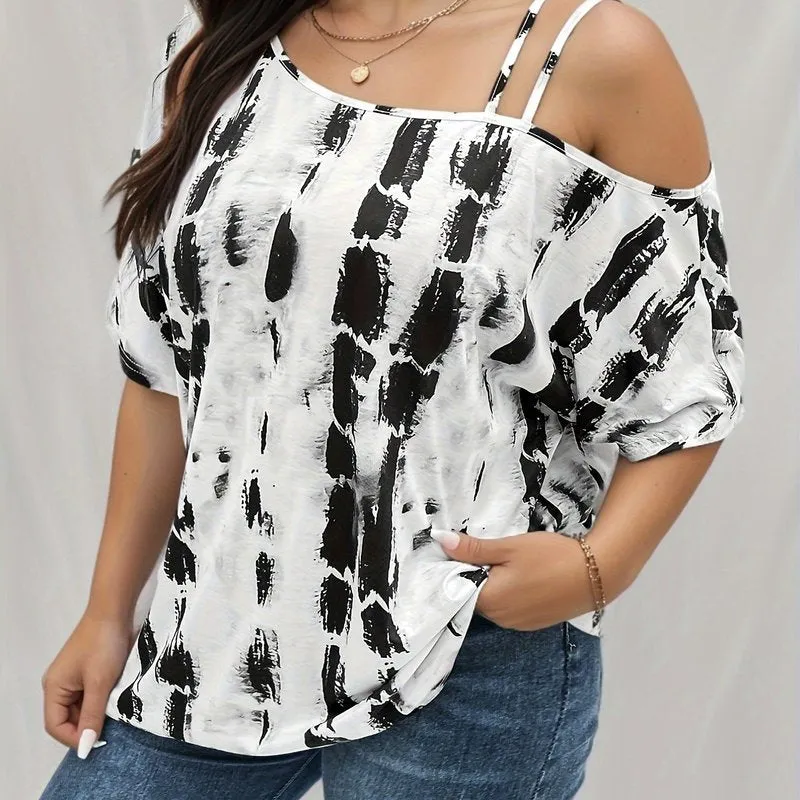 Trendy Plus Size One Shoulder Tie Dye Tshirt