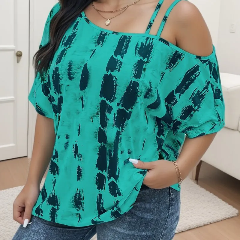 Trendy Plus Size One Shoulder Tie Dye Tshirt