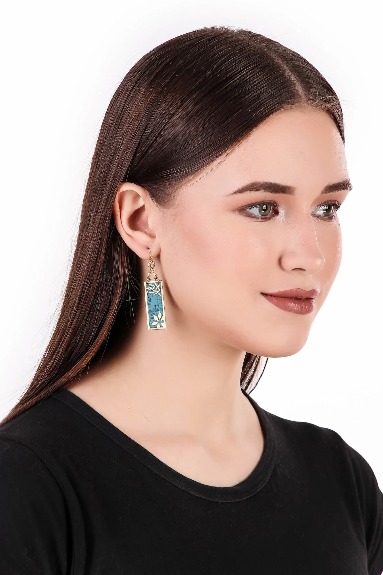 Vaatika rectangle earrings, blue - Wholesale