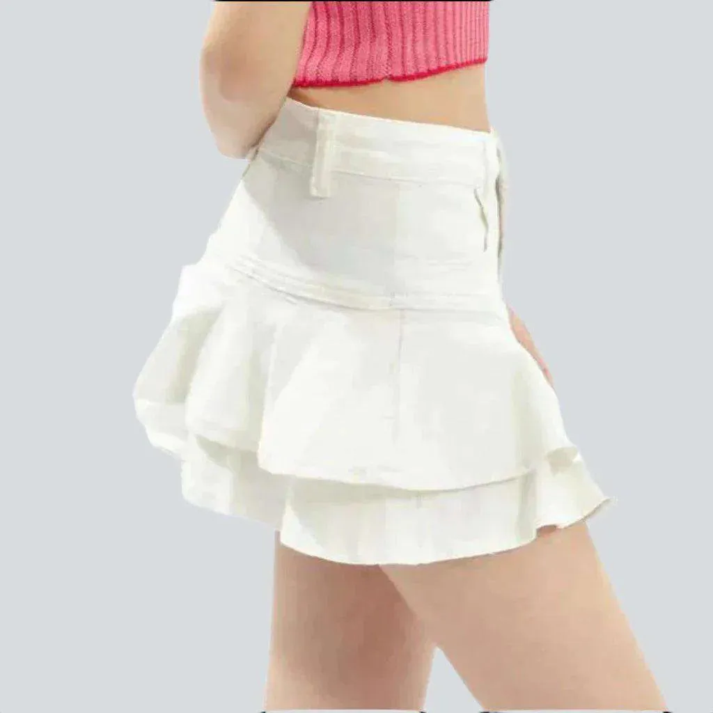 White ruffle skater denim skirt