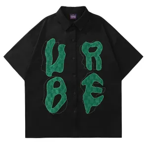 Wiaofellas  -  Men Hip Hop Streetwear Retro Shirt Letter Creative Embroidery  shirt Cotton Shirt Short Sleeve Racing Style Tops Tees New