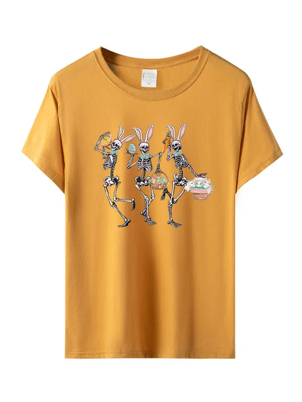 Women's Easter Day Graphic Bunnies And Skeletons Dancing Happy Easter Dancer T-shirt