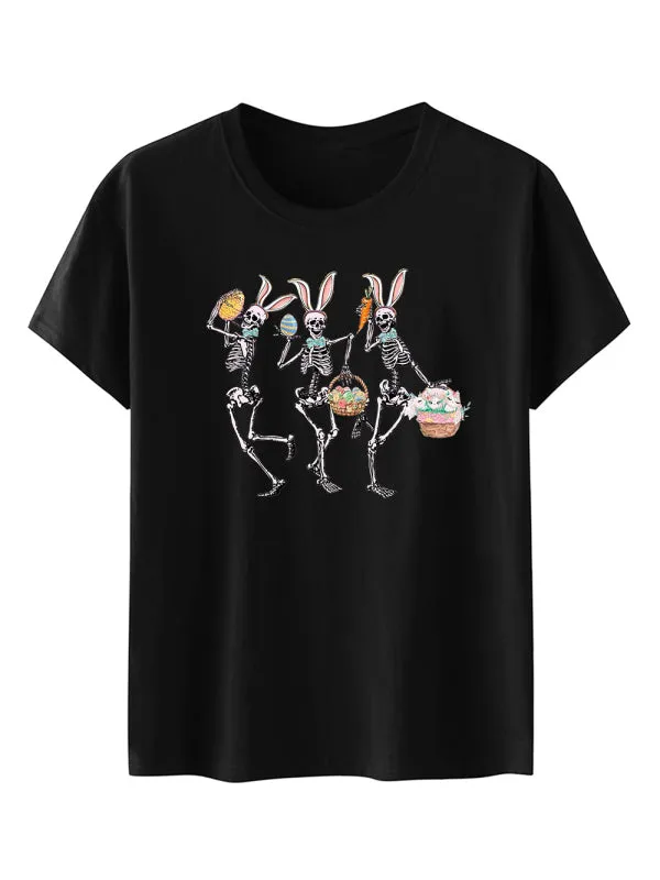 Women's Easter Day Graphic Bunnies And Skeletons Dancing Happy Easter Dancer T-shirt