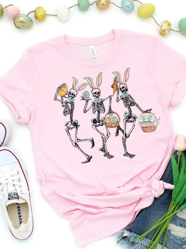 Women's Easter Day Graphic Bunnies And Skeletons Dancing Happy Easter Dancer T-shirt