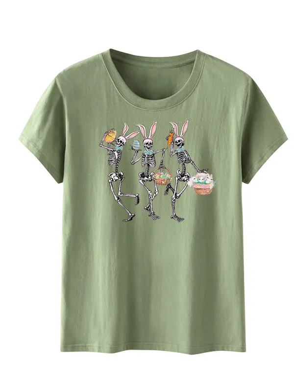 Women's Easter Day Graphic Bunnies And Skeletons Dancing Happy Easter Dancer T-shirt