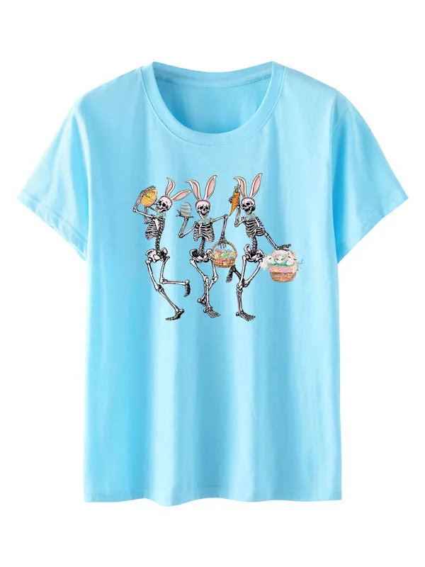 Women's Easter Day Graphic Bunnies And Skeletons Dancing Happy Easter Dancer T-shirt