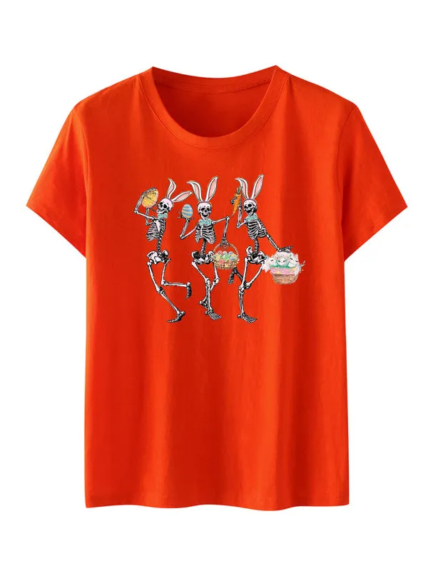 Women's Easter Day Graphic Bunnies And Skeletons Dancing Happy Easter Dancer T-shirt