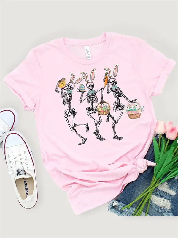 Women's Easter Day Graphic Bunnies And Skeletons Dancing Happy Easter Dancer T-shirt