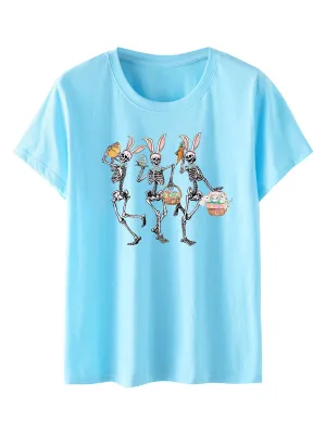 Women's Easter Day Graphic Bunnies And Skeletons Dancing Happy Easter Dancer T-shirt