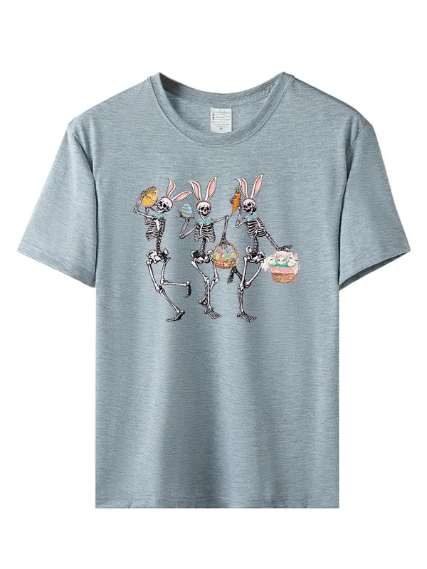 Women's Easter Day Graphic Bunnies And Skeletons Dancing Happy Easter Dancer T-shirt