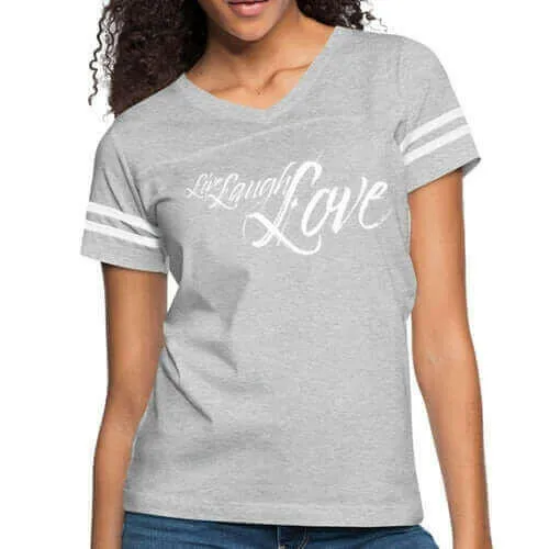 Womens Graphic Vintage Sport T-shirt, Live Laugh Love Illustration