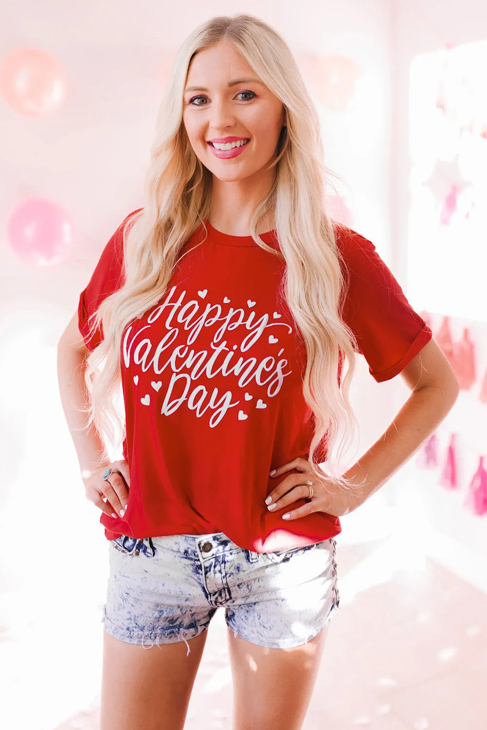 Womens Valentine's Day Heart Printed Shirts Graphic Tees